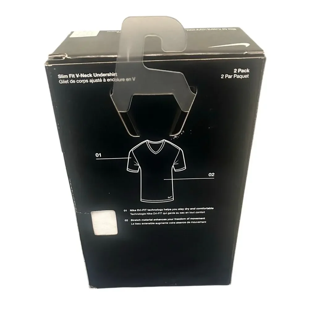 Nike Dri-FIT Essential Cotton Stretch V-Neck Undershirts 2-Pack White NWT Size S